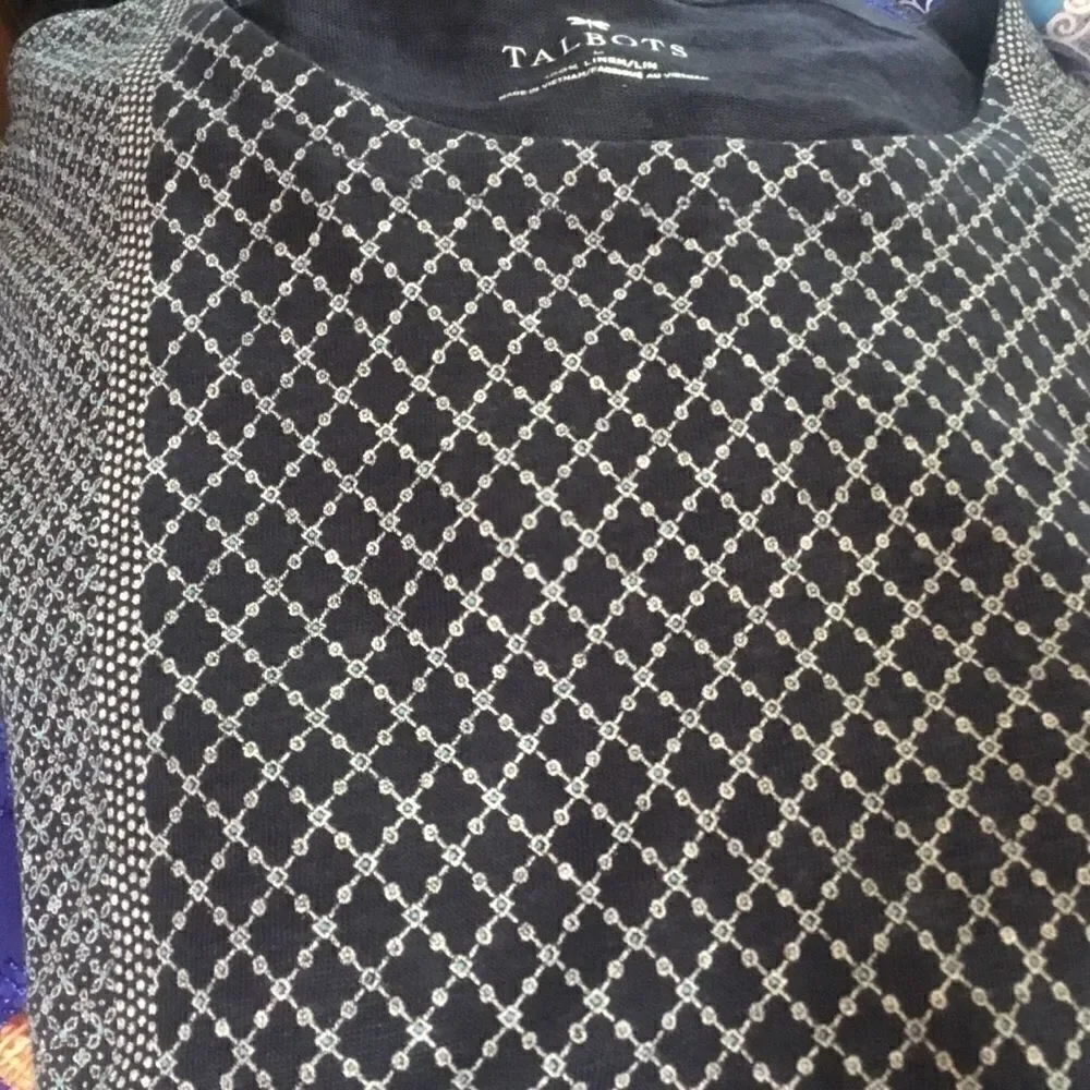 Talbots Women’s Sz L Navy Print Linen Blouse - Picture 7 of 8